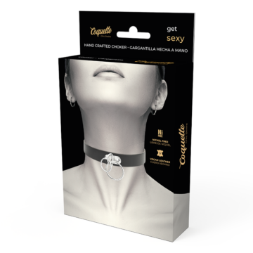 COQUETTE CHIC DESIRE CHOKER ARTIGIANALE IN PELLE VEGAN - DOPPIO ANELLO - immagine 4