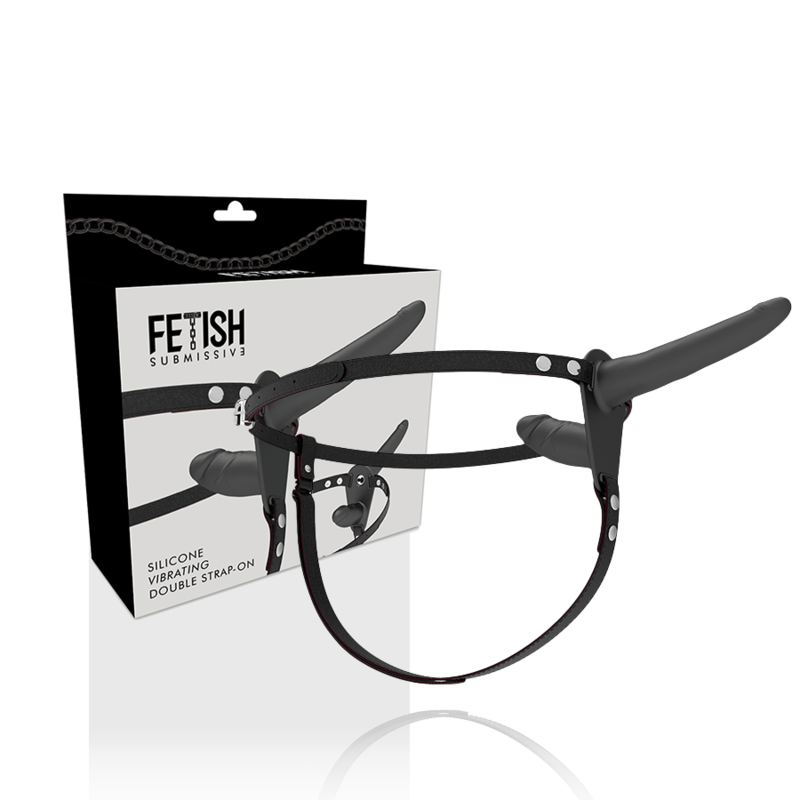 FETISH SUBMISSIVE HARNESS - VIBRATORE NERO A DOPPIA PENETRAZIONE - immagine 2