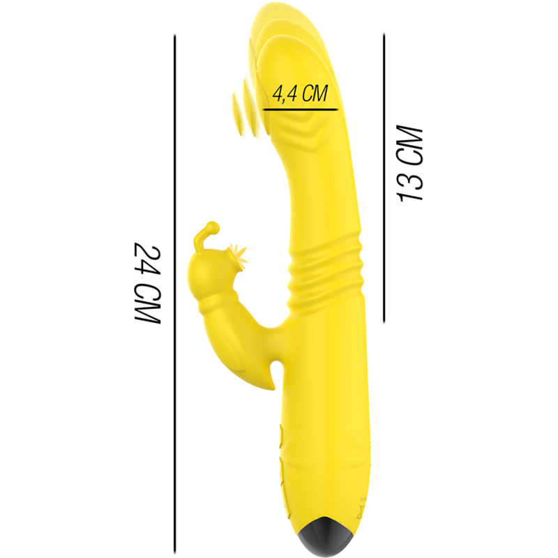 INTENSE - VIBRATORE MULTIFUNZIONE TOKY UP  DOWN CON STIMOLATORE CLITORALE GIALLO - immagine 3