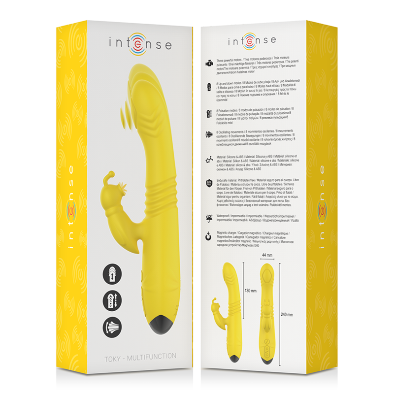 INTENSE - VIBRATORE MULTIFUNZIONE TOKY UP  DOWN CON STIMOLATORE CLITORALE GIALLO - immagine 5