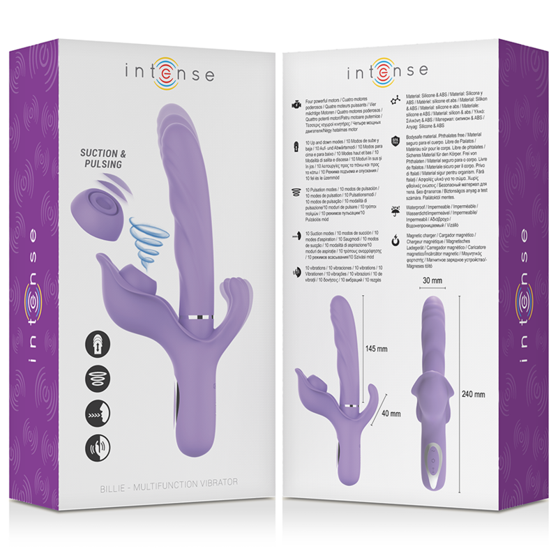 INTENSE - VIBRATORE MULTIFUNZIONE RICARICABILE BILLIE ASPIRANTE E PULSANTE VIOLA - immagine 5