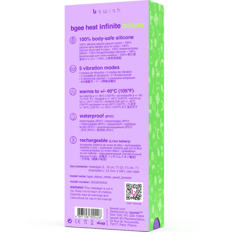 B SWISH - BGEE HEAT INFINITE DELUXE VIBRATORE RICARICABILE LAVANDA SILICONE - immagine 5
