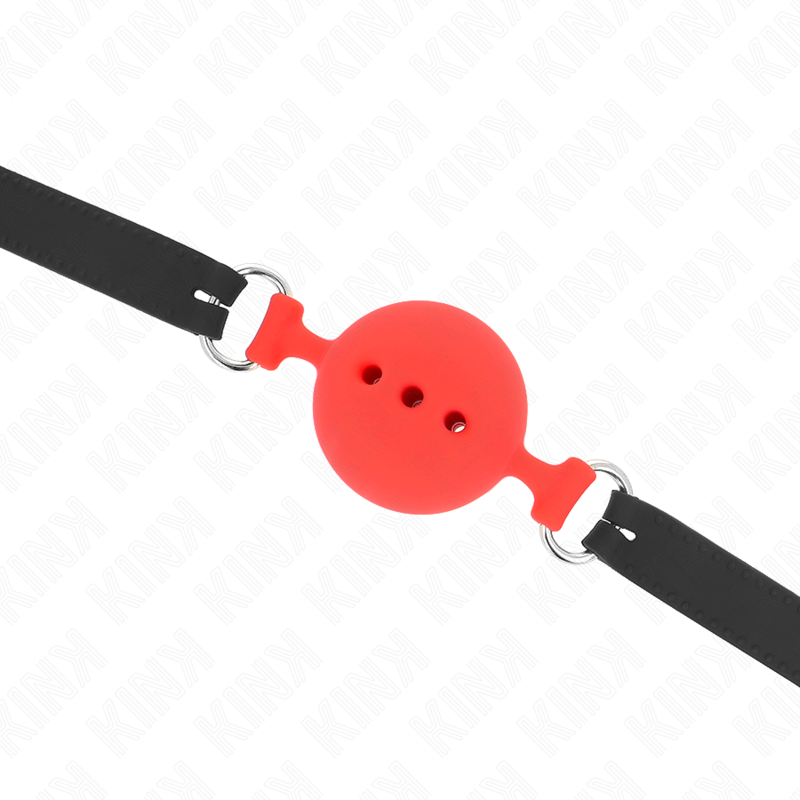 KINK - BAVAGLIO IN SILICONE INTERO 55 x 2 CM CON SFERA DA 5 CM MISURA L ROSSO REGOLABILE 35-51 CM - immagine 5