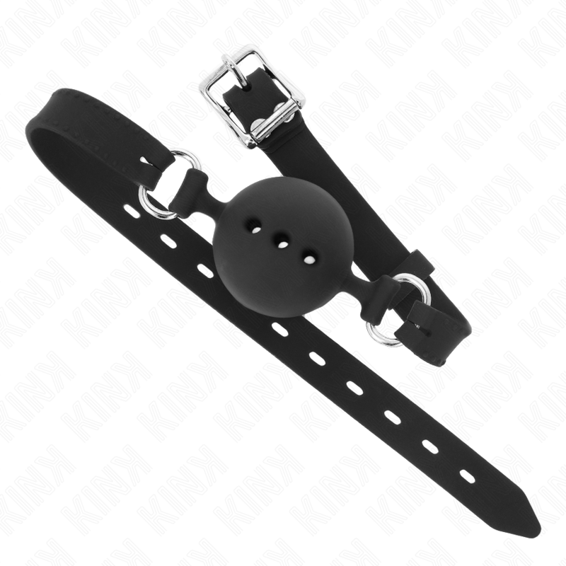 KINK - BAVAGLIO IN SILICONE INTERO 55 x 2 CM CON SFERA DA 4,5 CM MISURA M NERO REGOLABILE 35-51 CM - immagine 3