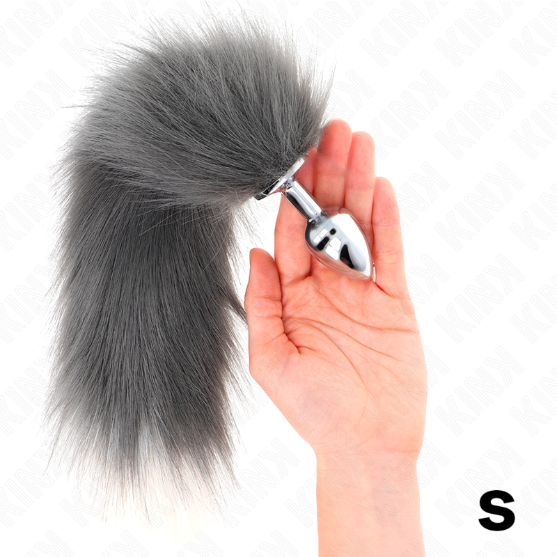 KINK - PLUG ANALE TAGLIA S 7 X 3 CM CON CODA SINTETICA 40 CM GRIGIO E BIANCO - immagine 3