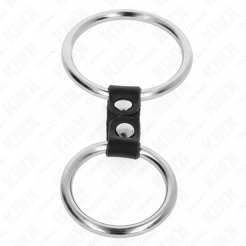 KINK - DOPPIO ANELLO PER PENE IN METALLO DA 3,7 CM A 5 CM COLLEGATO CON CINTURINO IN PELLE MODELLO 2 - immagine 3