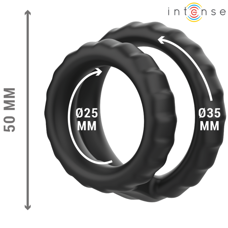 INTENSE - DEWEY DOPPIO ANELLO PER PENE IN SILICONE MODELLO NERO 2 - immagine 3