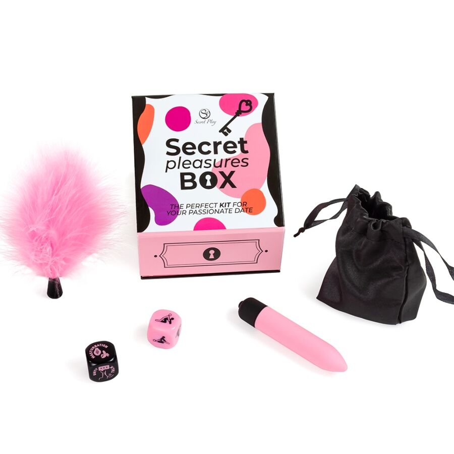 SECRET PLAY - PLEASURES BOX PER COPPIE: DADI + PROIETTILE VIBRANTE + PENNA CON PIUMA - immagine 2