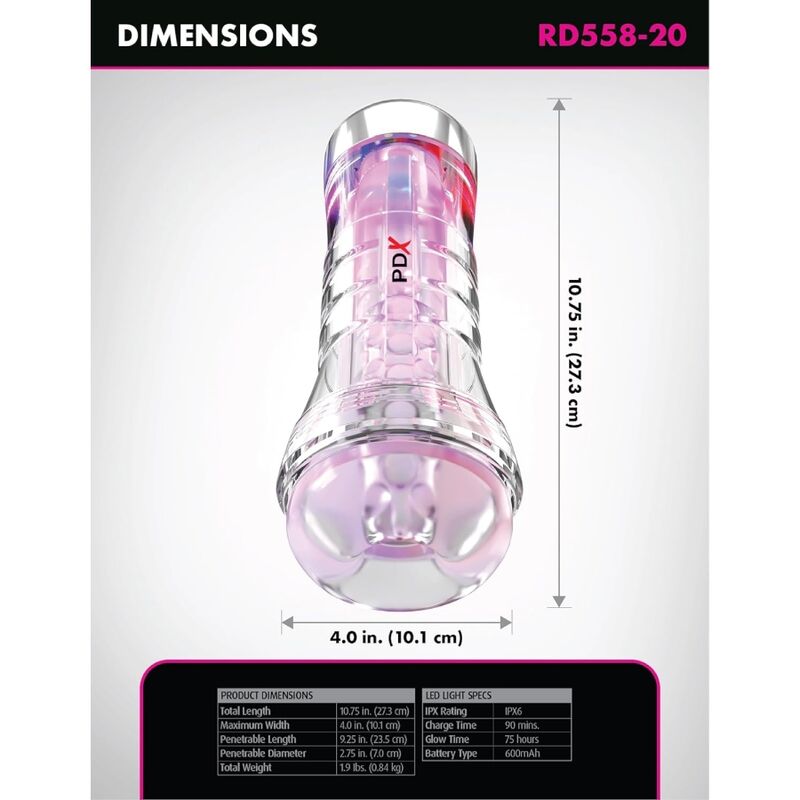 PDX ELITE - VIEWTUBE XXL LED TRASPARENTE STROKER 27,3 CM - immagine 4