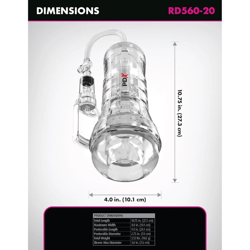 PDX ELITE - ASPIRATORE A TUBO DI VISTA XXL TRASPARENTE CON POMPA DI ASPIRAZIONE 27,3 CM - immagine 5