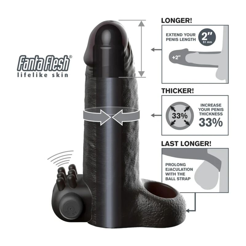 FANTASY X-TENSIONS - VIBRANTE REALISTICO MANICOTTO PER PENE DA 5 CM, NERO - immagine 4