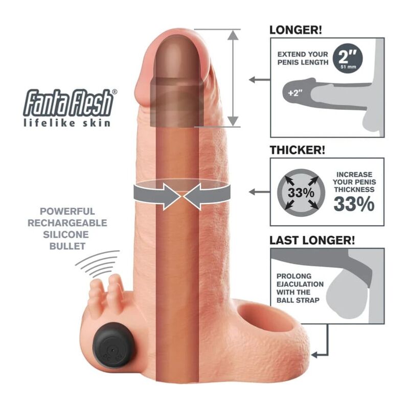 FANTASY X-TENSIONS - VIBRANTE REALISTICO MANICOTTO PER PENE DA 5 CM, BEIGE - immagine 4