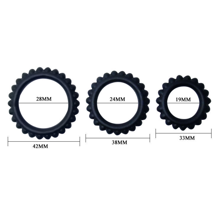 BAILE - TITAN SET 3 PZ ANELLI PER IL CAZZO NERO 2.8 + 2.4 + 1.9 CM - immagine 4