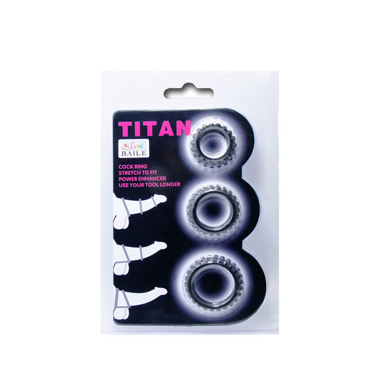 BAILE - TITAN SET 3 PZ ANELLI PER IL CAZZO NERO 2.8 + 2.4 + 1.9 CM - immagine 5